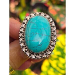Vintage 925 Large Oval Turquoise Sterling Silver Ring, Size 7, by dP Doug Paulus